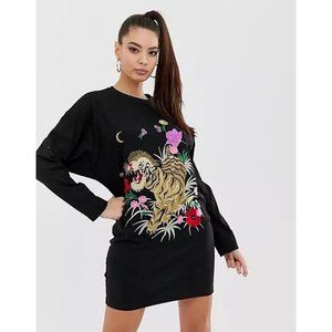 ASOS Black Dress with Embroidered Tiger Design
